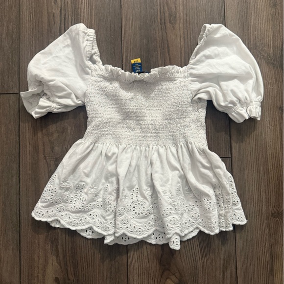 Polo Ralph Lauren Toddler Girl 4T White Eyelet Smocked Ruffle Top - Picture 4 of 4